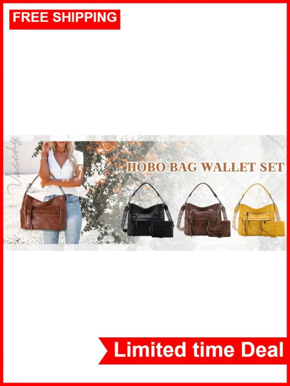 Large Hobo Purse for Women with RFID Wallet Set, Vegan Leather Shoulder